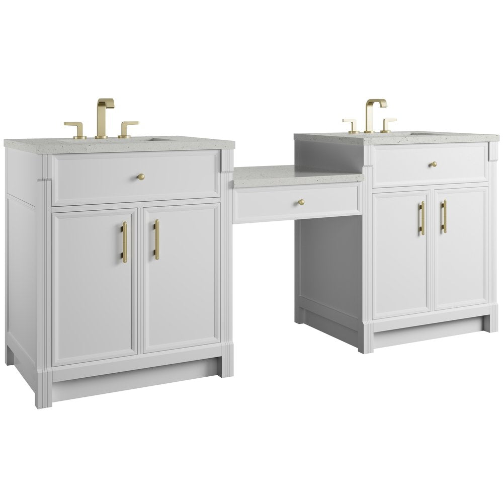 James Martin - Bellshire 84" Dual Vanity Set with 24" Make-Up Counter, Bright White w/3 cm Lime Delight Silestone Top - 660-VMC84-BW-3LDL view 5
