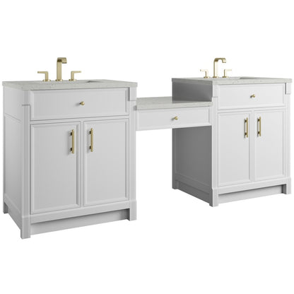 James Martin - Bellshire 84" Dual Vanity Set with 24" Make-Up Counter, Bright White w/3 cm Lime Delight Silestone Top - 660-VMC84-BW-3LDL view 5