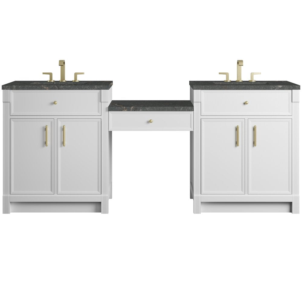 James Martin - Bellshire 84" Dual Vanity Set with 24" Make-Up Counter, Bright White w/3 cm Parisien Bleu Silestone Top - 660-VMC84-BW-3PBL view 1