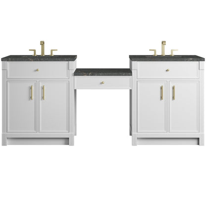 James Martin - Bellshire 84" Dual Vanity Set with 24" Make-Up Counter, Bright White w/3 cm Parisien Bleu Silestone Top - 660-VMC84-BW-3PBL view 1