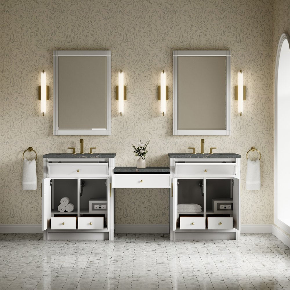 James Martin - Bellshire 84" Dual Vanity Set with 24" Make-Up Counter, Bright White w/3 cm Parisien Bleu Silestone Top - 660-VMC84-BW-3PBL view 3
