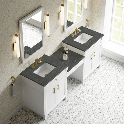 James Martin - Bellshire 84" Dual Vanity Set with 24" Make-Up Counter, Bright White w/3 cm Parisien Bleu Silestone Top - 660-VMC84-BW-3PBL view 4