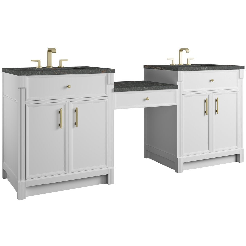 James Martin - Bellshire 84" Dual Vanity Set with 24" Make-Up Counter, Bright White w/3 cm Parisien Bleu Silestone Top - 660-VMC84-BW-3PBL view 5