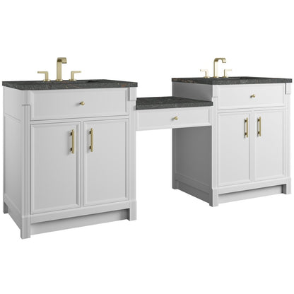 James Martin - Bellshire 84" Dual Vanity Set with 24" Make-Up Counter, Bright White w/3 cm Parisien Bleu Silestone Top - 660-VMC84-BW-3PBL view 5