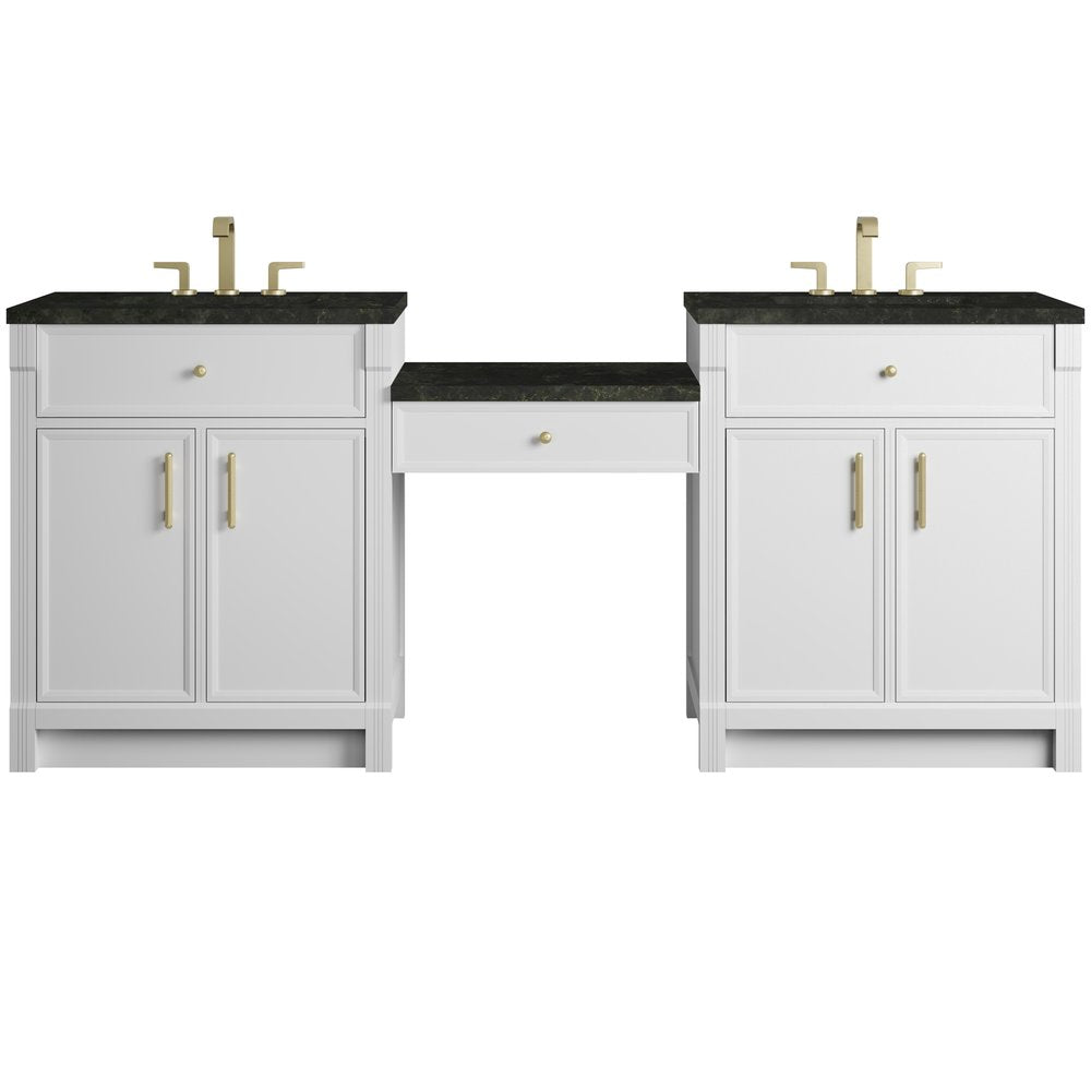 James Martin - Bellshire 84" Dual Vanity Set with 24" Make-Up Counter, Bright White w/3 cm Phantome Eclos Top - 660-VMC84-BW-3PHT view 1