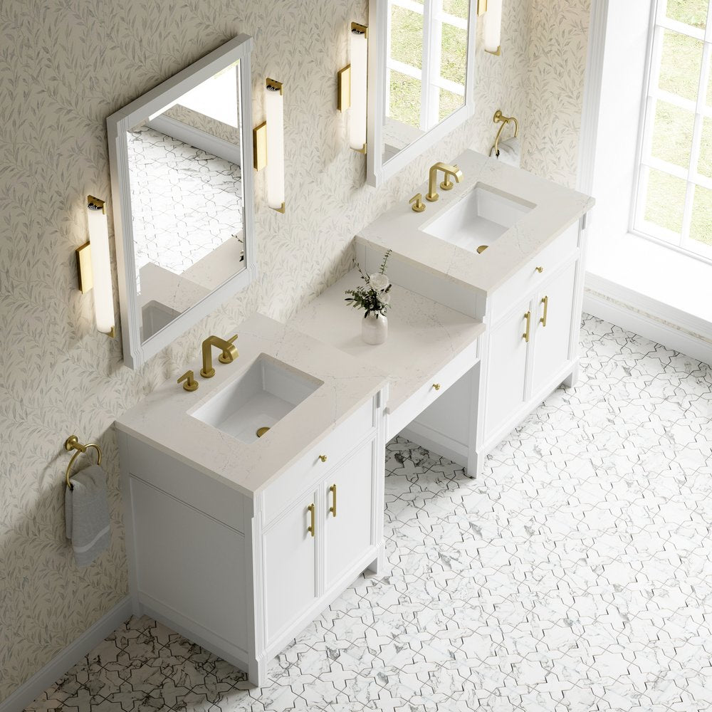 James Martin - Bellshire 84" Dual Vanity Set with 24" Make-Up Counter, Bright White w/3 cm Siberian Silestone Top - 660-VMC84-BW-3SFR view 4
