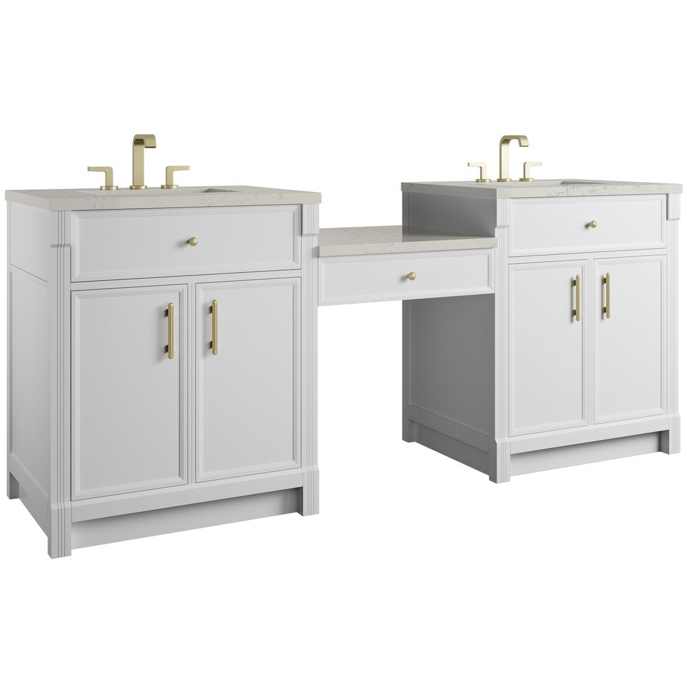 James Martin - Bellshire 84" Dual Vanity Set with 24" Make-Up Counter, Bright White w/3 cm Siberian Silestone Top - 660-VMC84-BW-3SFR view 5