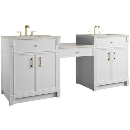James Martin - Bellshire 84" Dual Vanity Set with 24" Make-Up Counter, Bright White w/3 cm Siberian Silestone Top - 660-VMC84-BW-3SFR view 5