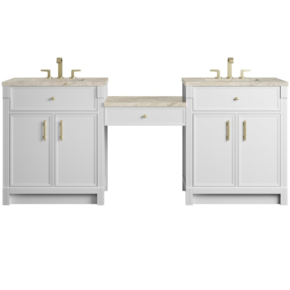 James Martin - Bellshire 84" Dual Vanity Set with 24" Make-Up Counter, Bright White w/3 cm Tajnar Eclos Top - 660-VMC84-BW-3TJR view 1