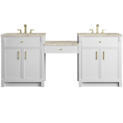 James Martin - Bellshire 84" Dual Vanity Set with 24" Make-Up Counter, Bright White w/3 cm Tajnar Eclos Top - 660-VMC84-BW-3TJR view 1