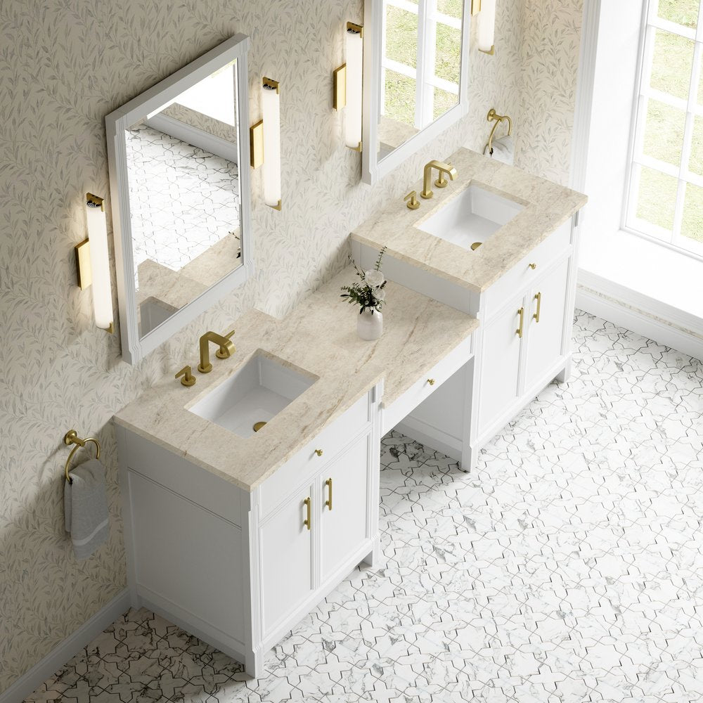 James Martin - Bellshire 84" Dual Vanity Set with 24" Make-Up Counter, Bright White w/3 cm Tajnar Eclos Top - 660-VMC84-BW-3TJR view 4