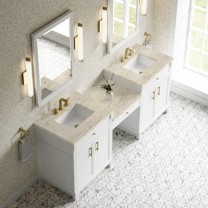 James Martin - Bellshire 84" Dual Vanity Set with 24" Make-Up Counter, Bright White w/3 cm Tajnar Eclos Top - 660-VMC84-BW-3TJR view 4