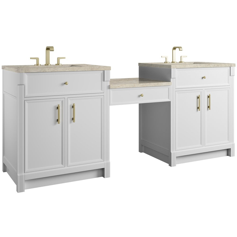 James Martin - Bellshire 84" Dual Vanity Set with 24" Make-Up Counter, Bright White w/3 cm Tajnar Eclos Top - 660-VMC84-BW-3TJR view 5