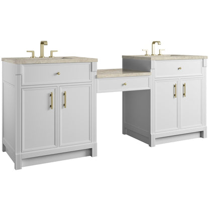 James Martin - Bellshire 84" Dual Vanity Set with 24" Make-Up Counter, Bright White w/3 cm Tajnar Eclos Top - 660-VMC84-BW-3TJR view 5