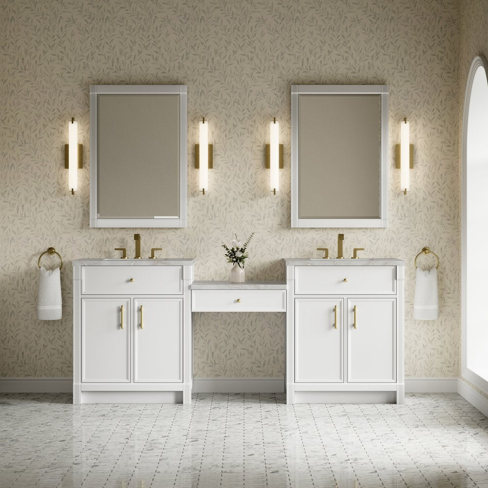 James Martin - Bellshire 84" Dual Vanity Set with 24" Make-Up Counter, Bright White w/3 cm Victorian Silver Silestone Top - 660-VMC84-BW-3VSL view 2
