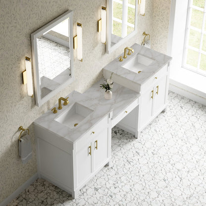James Martin - Bellshire 84" Dual Vanity Set with 24" Make-Up Counter, Bright White w/3 cm Victorian Silver Silestone Top - 660-VMC84-BW-3VSL view 4