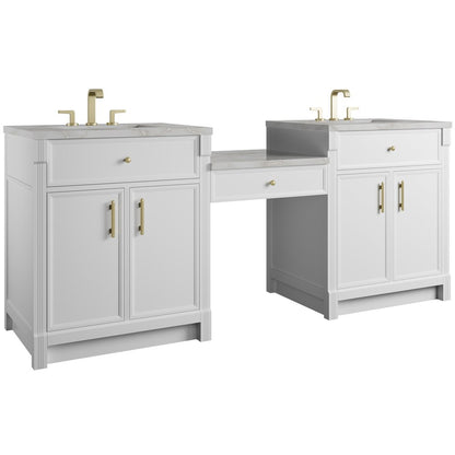 James Martin - Bellshire 84" Dual Vanity Set with 24" Make-Up Counter, Bright White w/3 cm Victorian Silver Silestone Top - 660-VMC84-BW-3VSL view 5