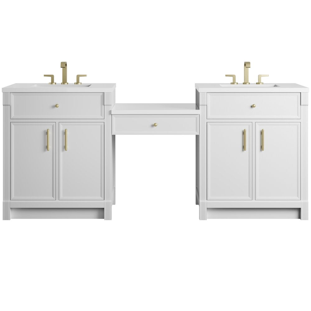 James Martin - Bellshire 84" Dual Vanity Set with 24" Make-Up Counter, Bright White w/3 cm White Zeus Silestone Top - 660-VMC84-BW-3WZ view 1
