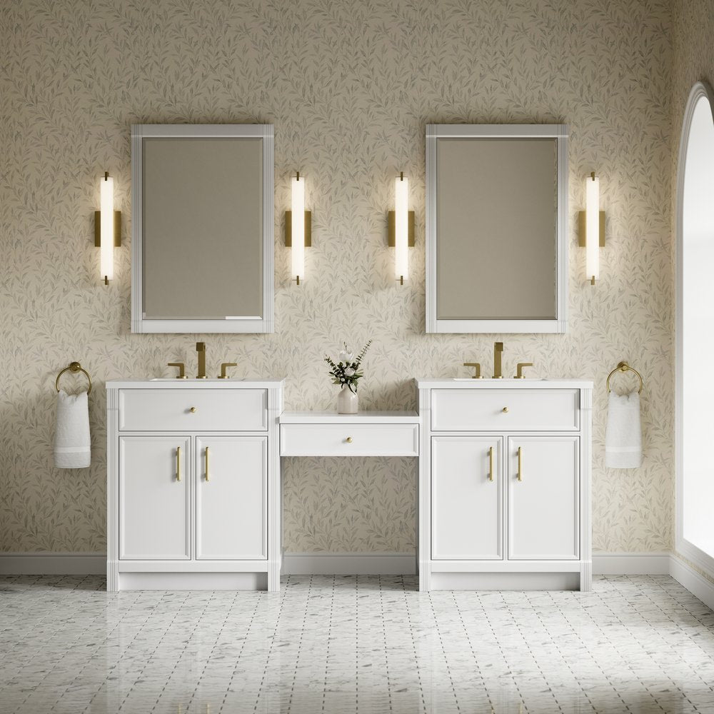 James Martin - Bellshire 84" Dual Vanity Set with 24" Make-Up Counter, Bright White w/3 cm White Zeus Silestone Top - 660-VMC84-BW-3WZ view 2