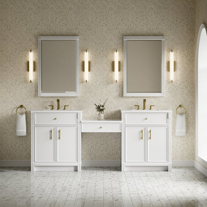 James Martin - Bellshire 84" Dual Vanity Set with 24" Make-Up Counter, Bright White w/3 cm White Zeus Silestone Top - 660-VMC84-BW-3WZ view 2