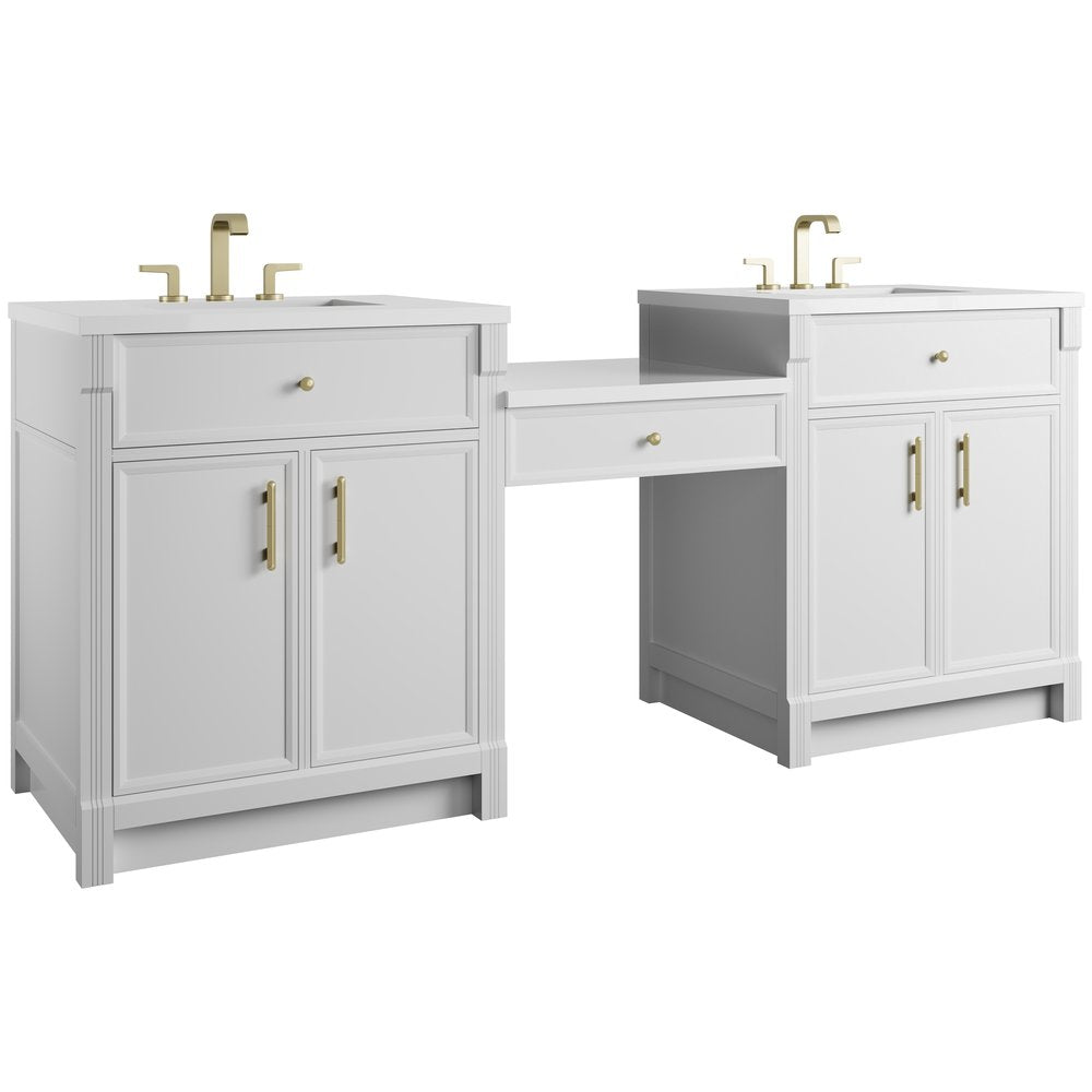 James Martin - Bellshire 84" Dual Vanity Set with 24" Make-Up Counter, Bright White w/3 cm White Zeus Silestone Top - 660-VMC84-BW-3WZ view 5