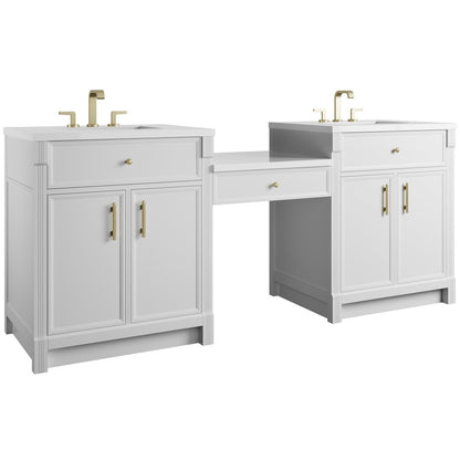 James Martin - Bellshire 84" Dual Vanity Set with 24" Make-Up Counter, Bright White w/3 cm White Zeus Silestone Top - 660-VMC84-BW-3WZ view 5