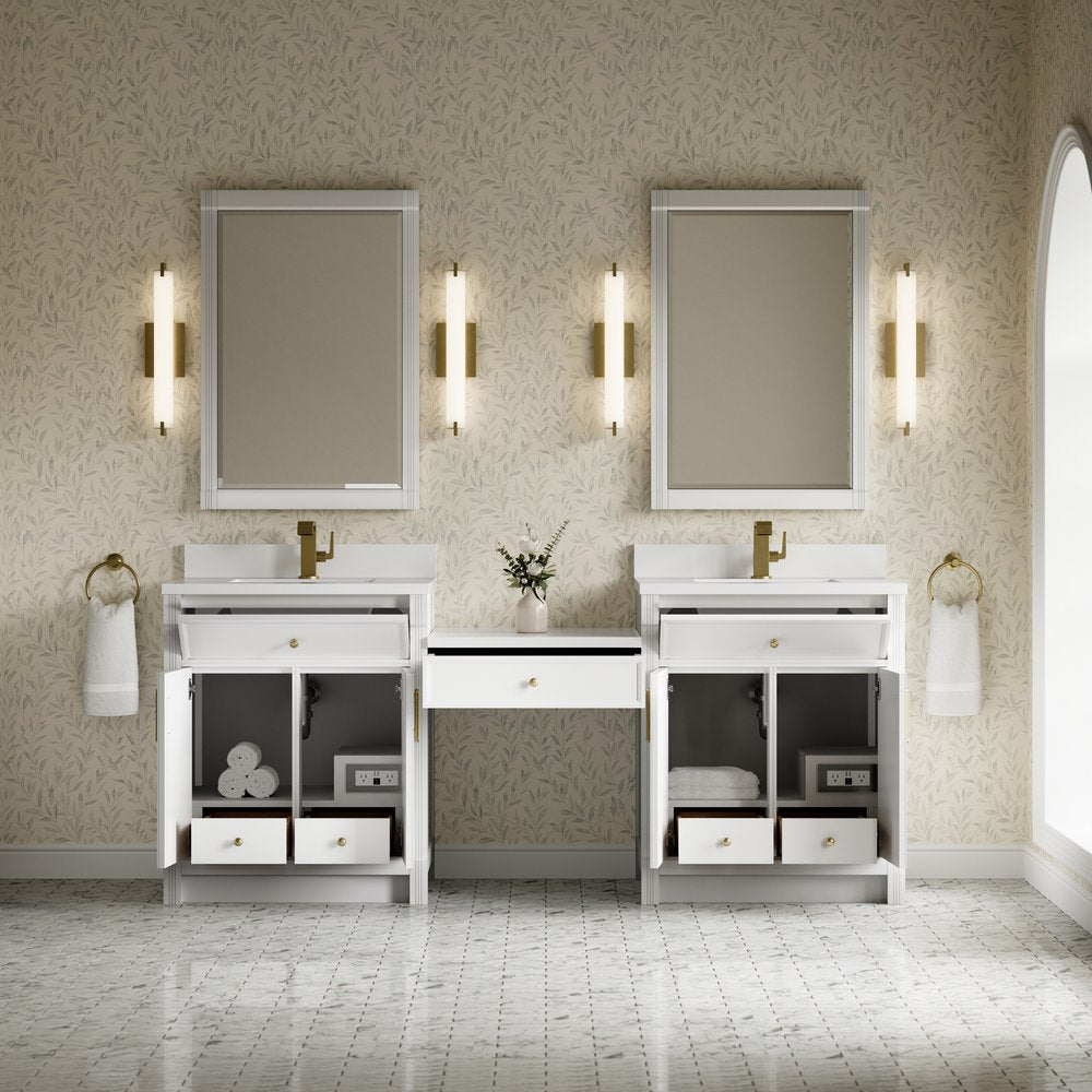 James Martin - Bellshire 84" Dual Vanity Set with 24" Make-Up Counter, Bright White w/Single Hole 3 cm White Zeus Silestone Top & Backsplash - 660-VMC84-BW-1WZ view 4