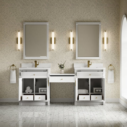 James Martin - Bellshire 84" Dual Vanity Set with 24" Make-Up Counter, Bright White w/Single Hole 3 cm White Zeus Silestone Top & Backsplash - 660-VMC84-BW-1WZ view 4