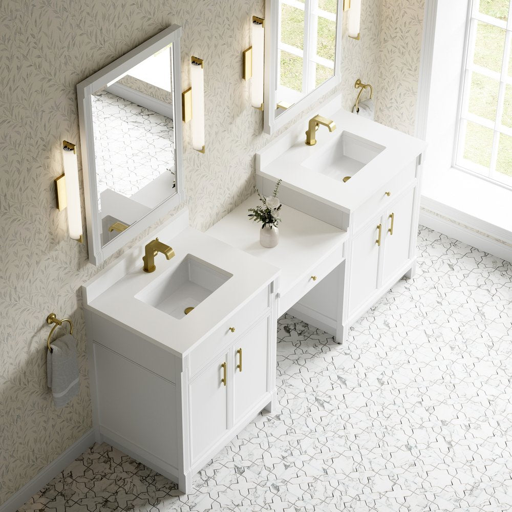 James Martin - Bellshire 84" Dual Vanity Set with 24" Make-Up Counter, Bright White w/Single Hole 3 cm White Zeus Silestone Top & Backsplash - 660-VMC84-BW-1WZ view 5