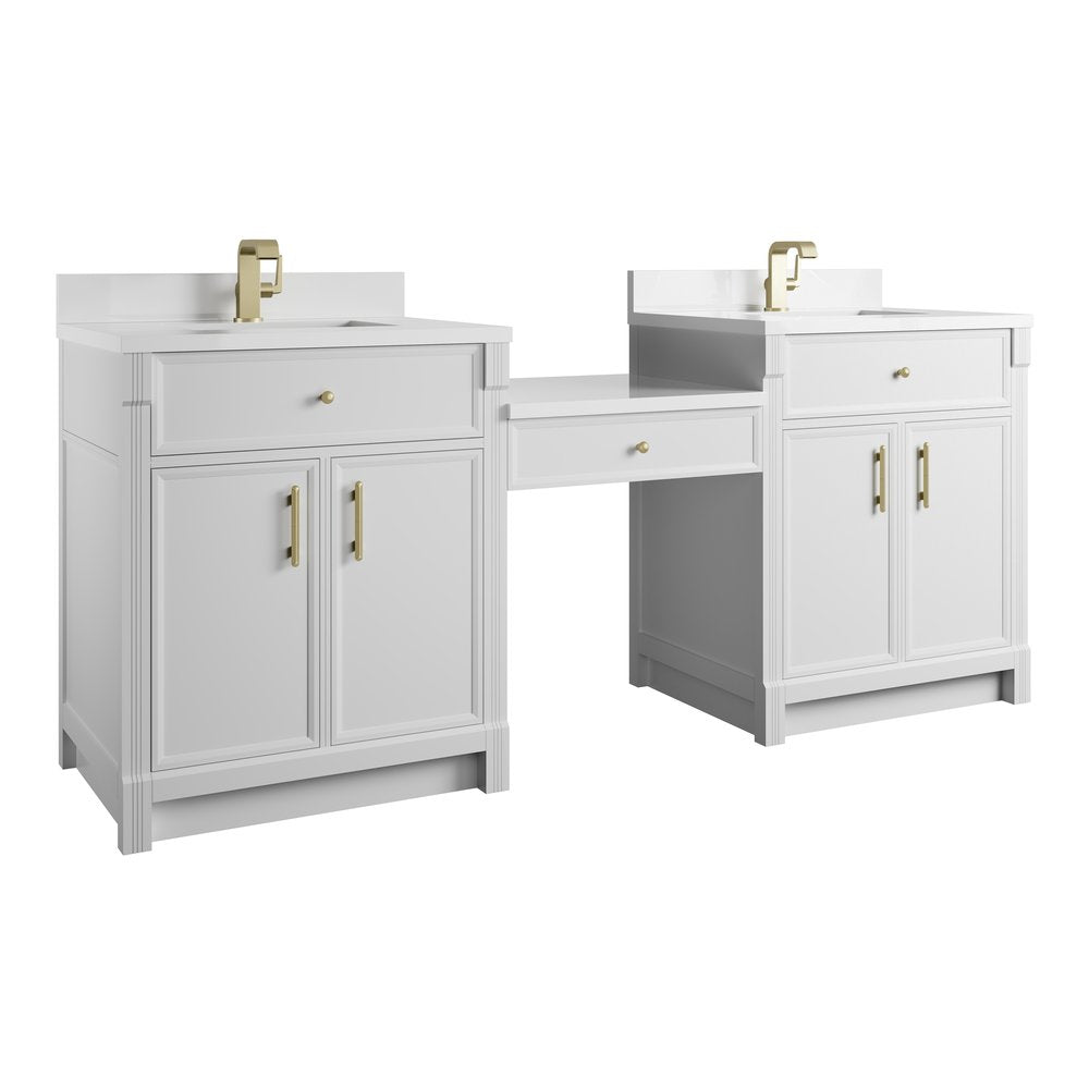 James Martin - Bellshire 84" Dual Vanity Set with 24" Make-Up Counter, Bright White w/Single Hole 3 cm White Zeus Silestone Top & Backsplash - 660-VMC84-BW-1WZ view 6
