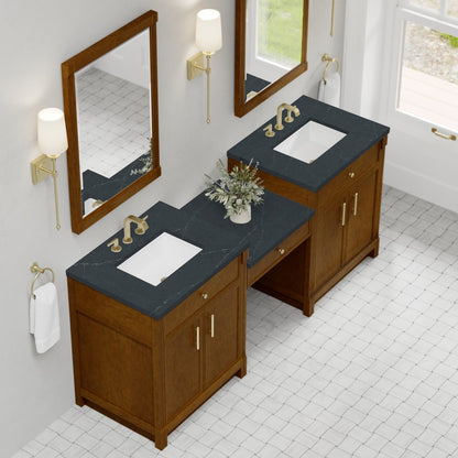 James Martin - Bellshire 84" Dual Vanity Set with 24" Make-Up Counter, Honey Oak w/3 cm Charcoal Soapstone Silestone Top - 660-VMC84-HNO-3CSP view 4