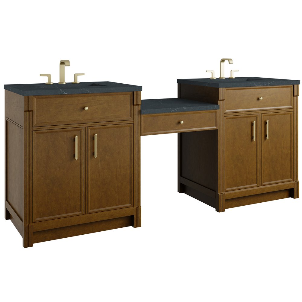 James Martin - Bellshire 84" Dual Vanity Set with 24" Make-Up Counter, Honey Oak w/3 cm Charcoal Soapstone Silestone Top - 660-VMC84-HNO-3CSP view 5