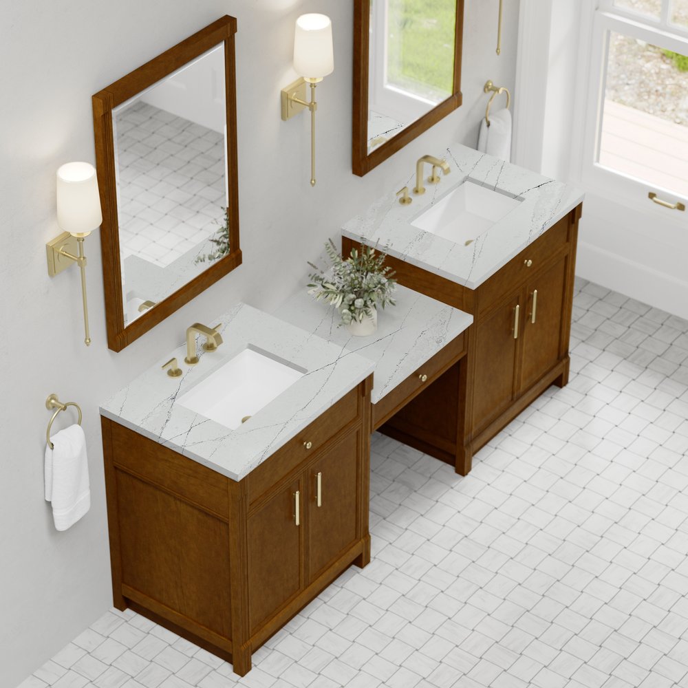 James Martin - Bellshire 84" Dual Vanity Set with 24" Make-Up Counter, Honey Oak w/3 cm Ethereal Noctis Silestone Top - 660-VMC84-HNO-3ENC view 4