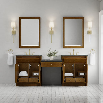 James Martin - Bellshire 84" Dual Vanity Set with 24" Make-Up Counter, Honey Oak w/3 cm Parisien Bleu Silestone Top - 660-VMC84-HNO-3PBL view 3