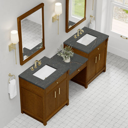 James Martin - Bellshire 84" Dual Vanity Set with 24" Make-Up Counter, Honey Oak w/3 cm Parisien Bleu Silestone Top - 660-VMC84-HNO-3PBL view 4