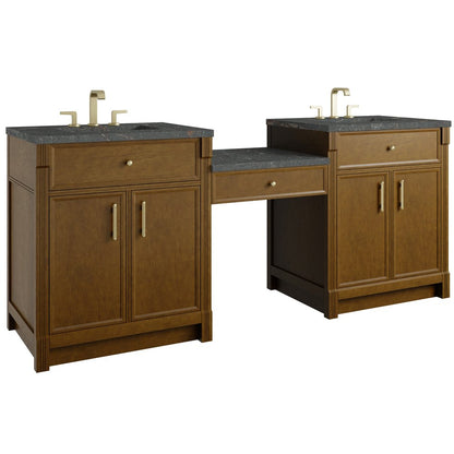 James Martin - Bellshire 84" Dual Vanity Set with 24" Make-Up Counter, Honey Oak w/3 cm Parisien Bleu Silestone Top - 660-VMC84-HNO-3PBL view 5