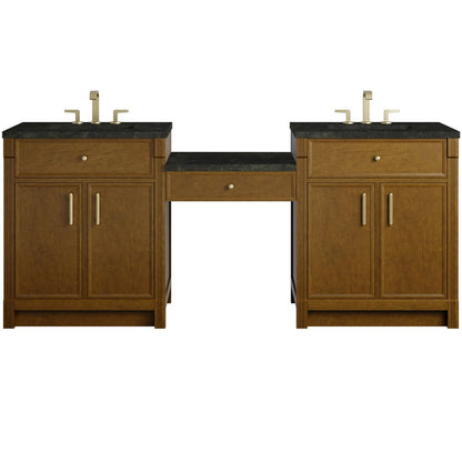 James Martin - Bellshire 84" Dual Vanity Set with 24" Make-Up Counter, Honey Oak w/3 cm Phantome Eclos Top - 660-VMC84-HNO-3PHT view 1