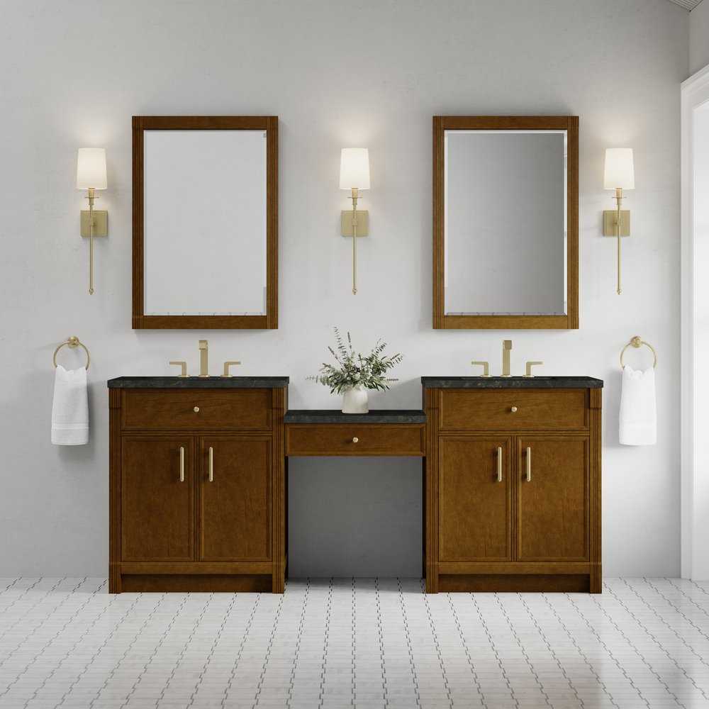 James Martin - Bellshire 84" Dual Vanity Set with 24" Make-Up Counter, Honey Oak w/3 cm Phantome Eclos Top - 660-VMC84-HNO-3PHT view 2