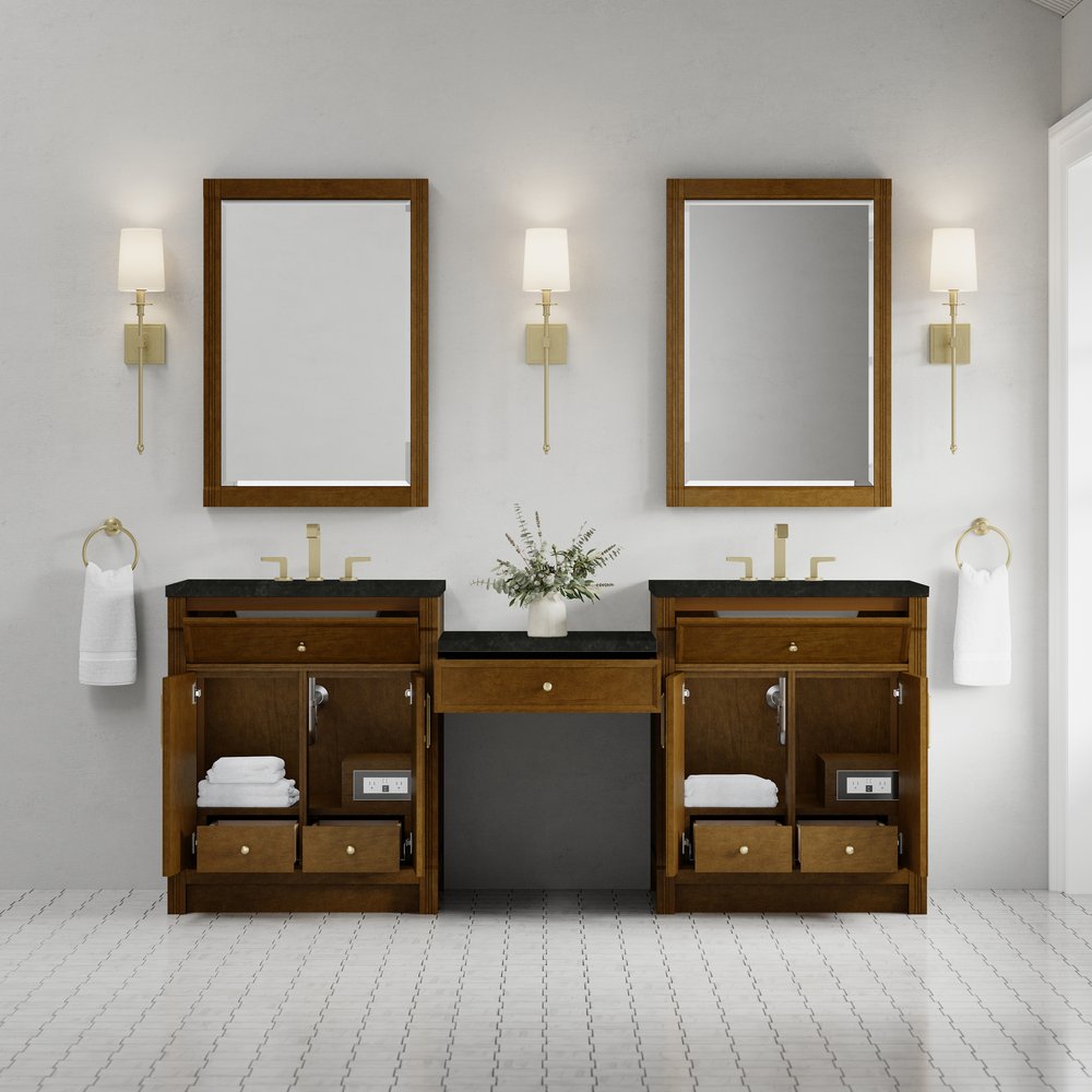 James Martin - Bellshire 84" Dual Vanity Set with 24" Make-Up Counter, Honey Oak w/3 cm Phantome Eclos Top - 660-VMC84-HNO-3PHT view 3