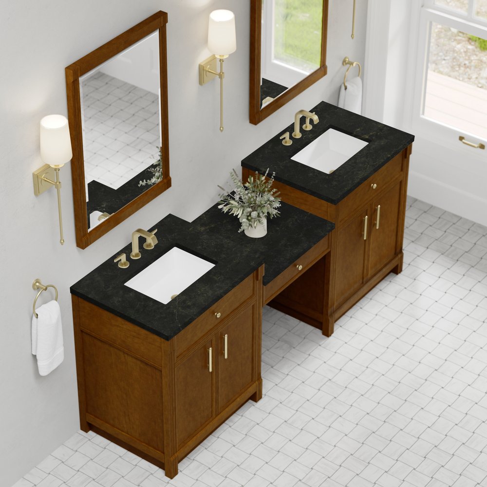 James Martin - Bellshire 84" Dual Vanity Set with 24" Make-Up Counter, Honey Oak w/3 cm Phantome Eclos Top - 660-VMC84-HNO-3PHT view 4