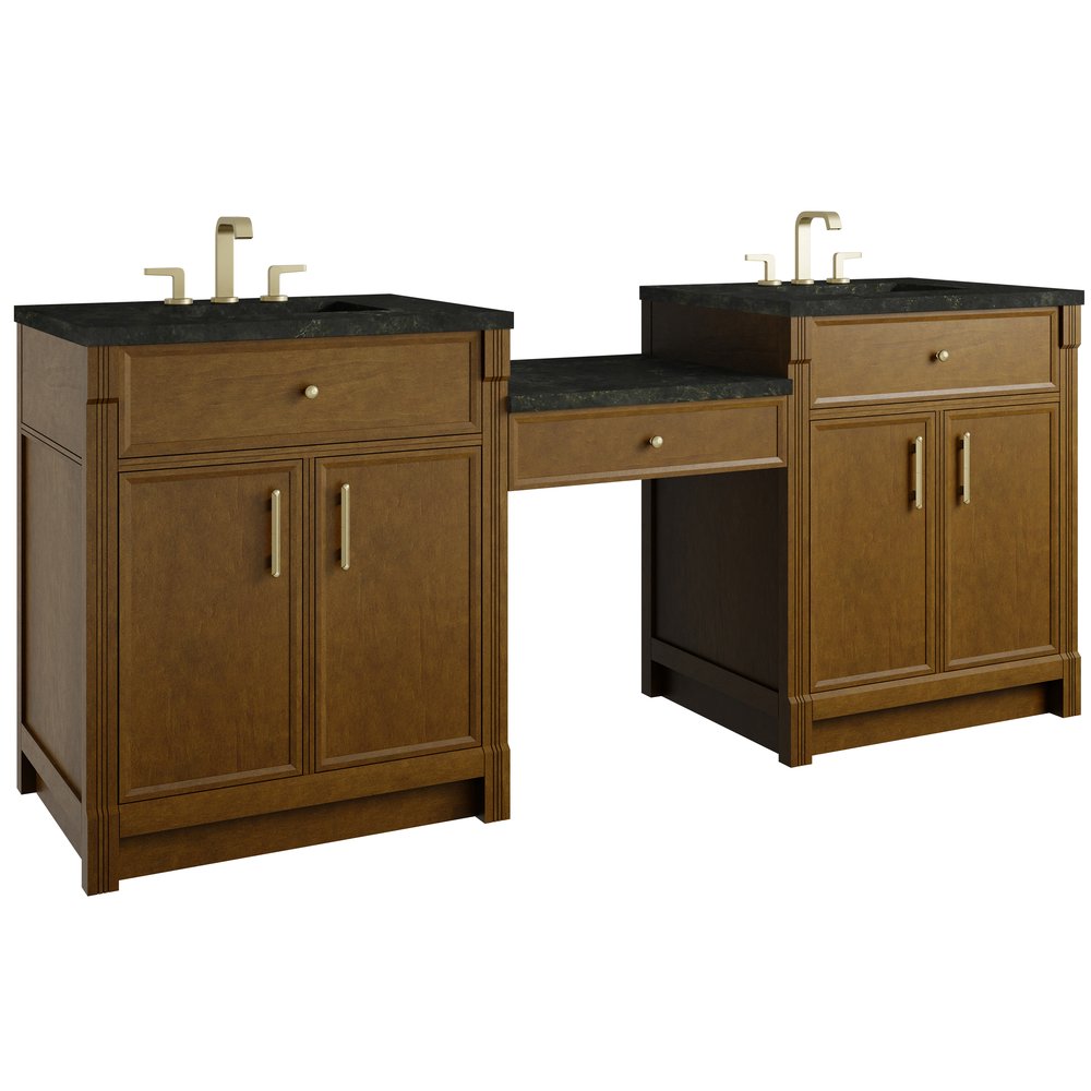 James Martin - Bellshire 84" Dual Vanity Set with 24" Make-Up Counter, Honey Oak w/3 cm Phantome Eclos Top - 660-VMC84-HNO-3PHT view 5