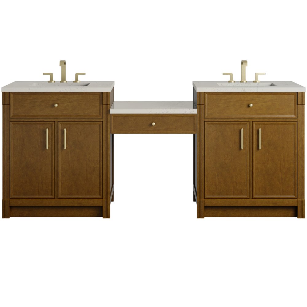 James Martin - Bellshire 84" Dual Vanity Set with 24" Make-Up Counter, Honey Oak w/3 cm Siberian Silestone Top - 660-VMC84-HNO-3SFR view 1