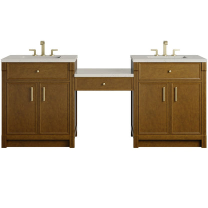 James Martin - Bellshire 84" Dual Vanity Set with 24" Make-Up Counter, Honey Oak w/3 cm Siberian Silestone Top - 660-VMC84-HNO-3SFR view 1