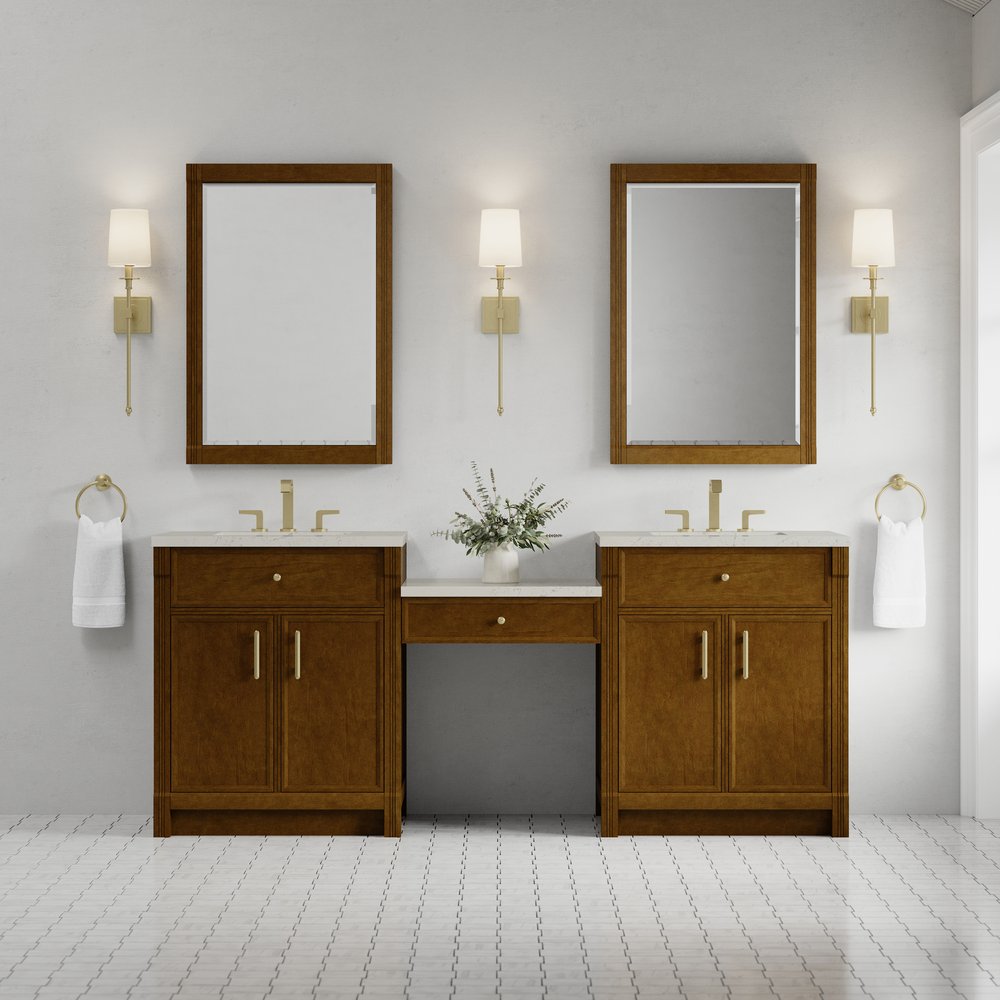 James Martin - Bellshire 84" Dual Vanity Set with 24" Make-Up Counter, Honey Oak w/3 cm Siberian Silestone Top - 660-VMC84-HNO-3SFR view 2