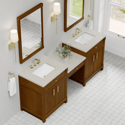 James Martin - Bellshire 84" Dual Vanity Set with 24" Make-Up Counter, Honey Oak w/3 cm Siberian Silestone Top - 660-VMC84-HNO-3SFR view 4