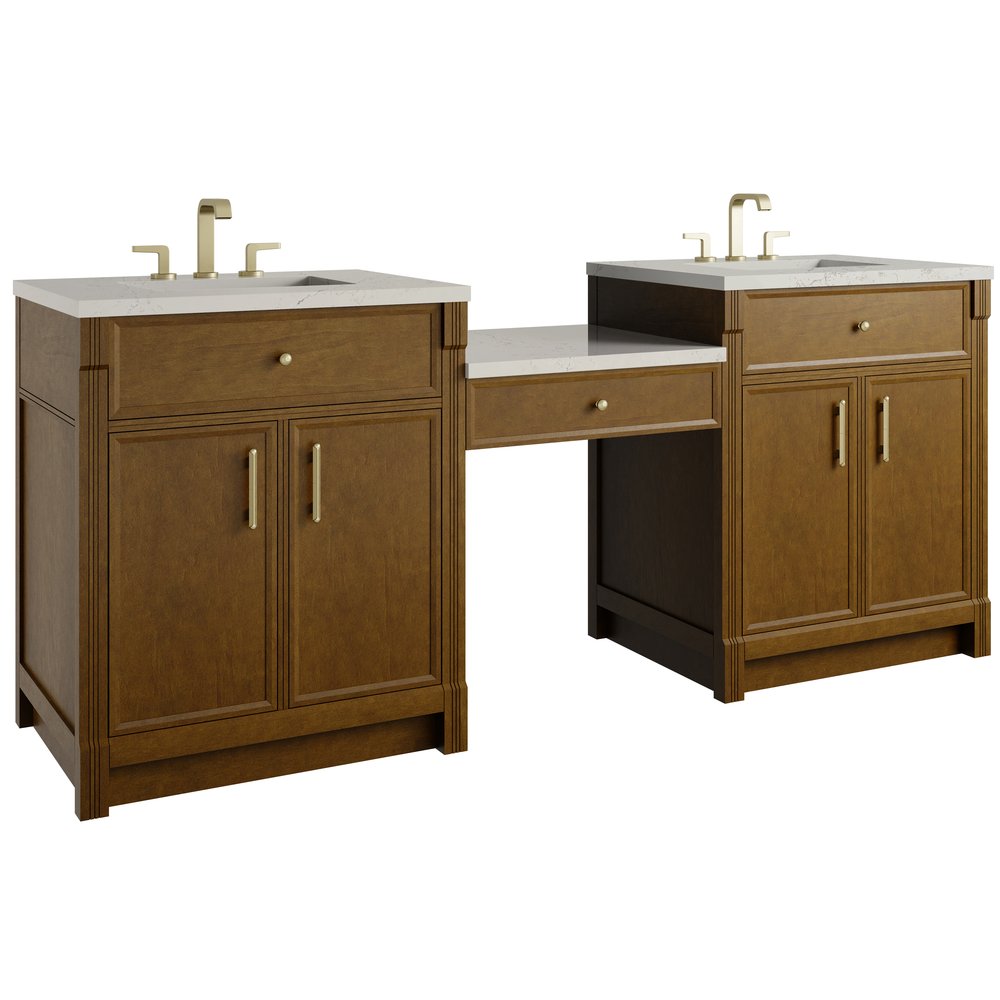 James Martin - Bellshire 84" Dual Vanity Set with 24" Make-Up Counter, Honey Oak w/3 cm Siberian Silestone Top - 660-VMC84-HNO-3SFR view 5