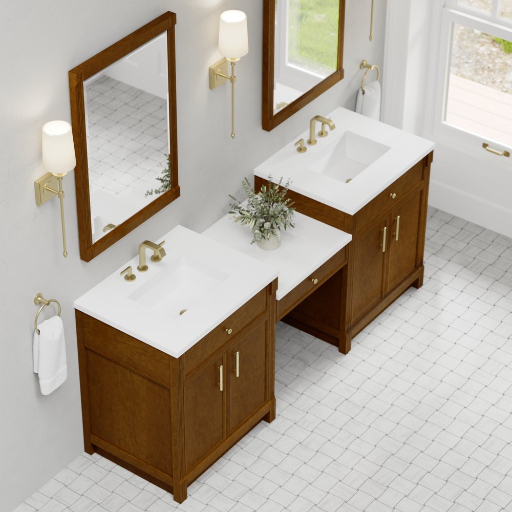 James Martin - Bellshire 84" Dual Vanity Set with 24" Make-Up Counter, Honey Oak w/3 cm White Zeus Silestone Top - 660-VMC84-HNO-3WZ view 4
