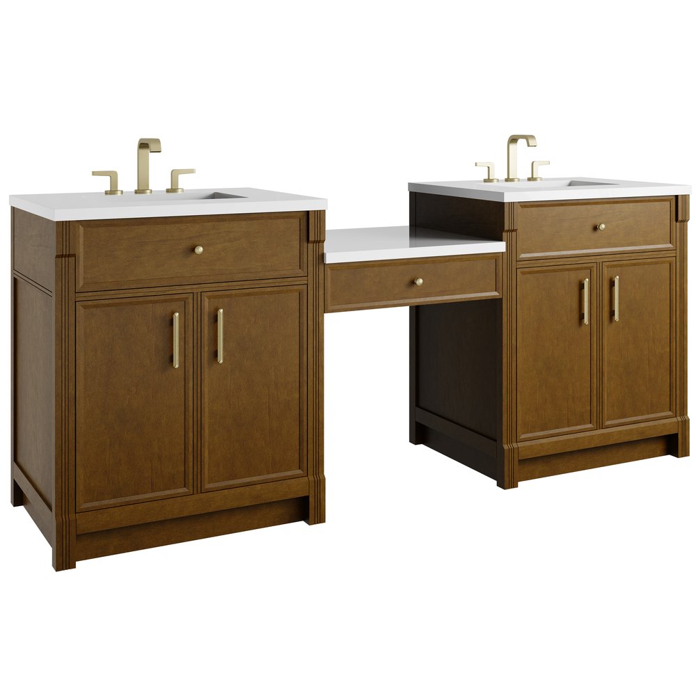 James Martin - Bellshire 84" Dual Vanity Set with 24" Make-Up Counter, Honey Oak w/3 cm White Zeus Silestone Top - 660-VMC84-HNO-3WZ view 5