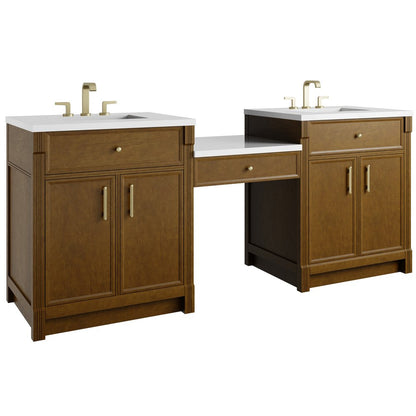 James Martin - Bellshire 84" Dual Vanity Set with 24" Make-Up Counter, Honey Oak w/3 cm White Zeus Silestone Top - 660-VMC84-HNO-3WZ view 5