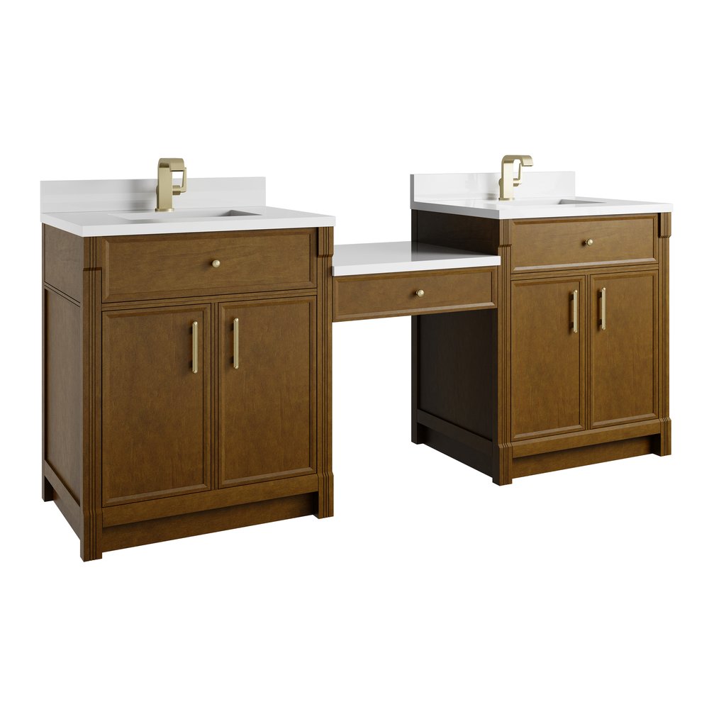 James Martin - Bellshire 84" Dual Vanity Set with 24" Make-Up Counter, Honey Oak w/Single Hole 3 cm White Zeus Silestone Top & Backsplash - 660-VMC84-HNO-1WZ view 6
